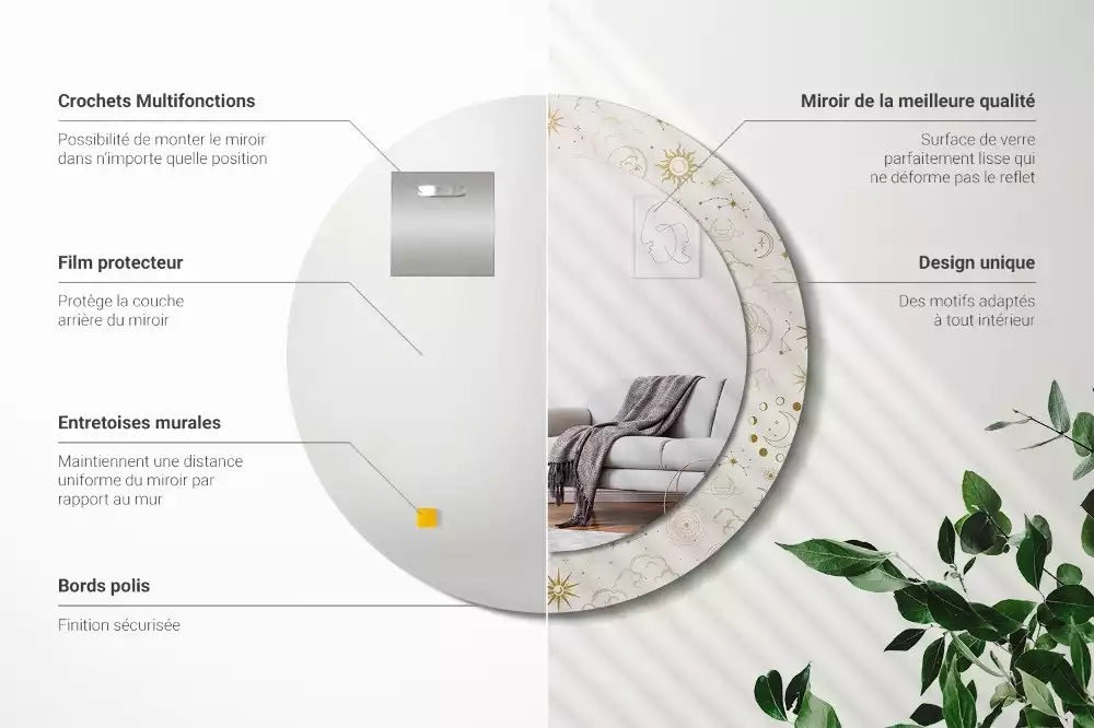 Miroir rond imprimé Motif mystique