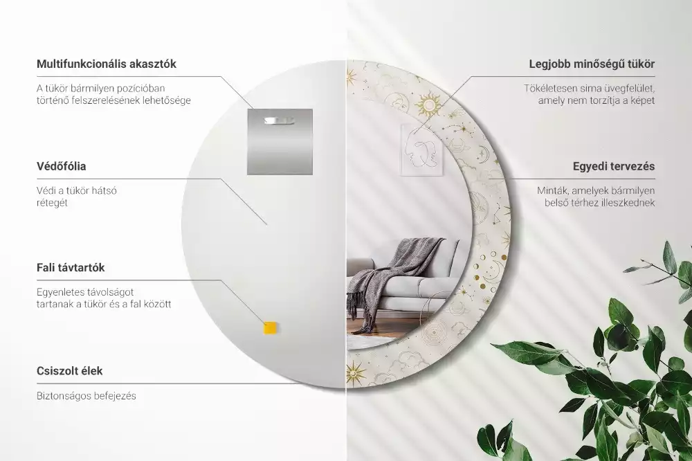 Miroir rond imprimé Motif mystique