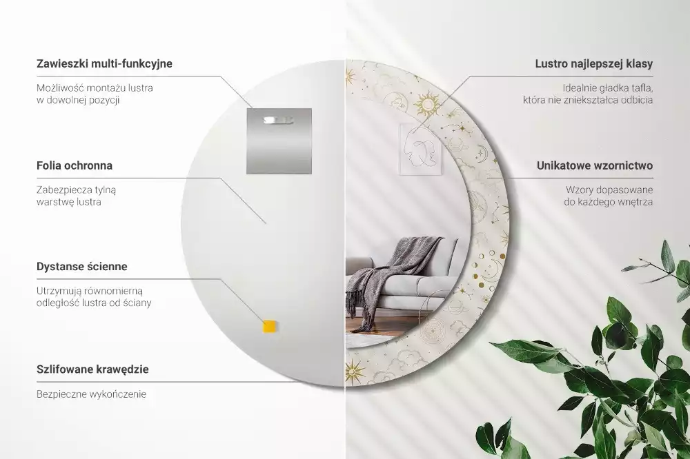 Miroir rond imprimé Motif mystique