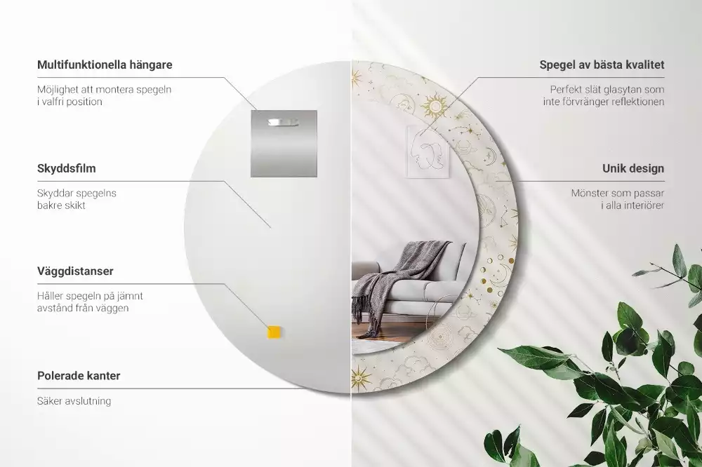 Miroir rond imprimé Motif mystique