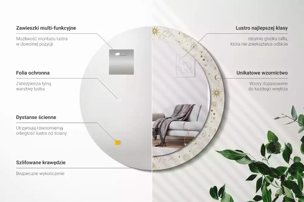 Miroir rond imprimé Motif mystique