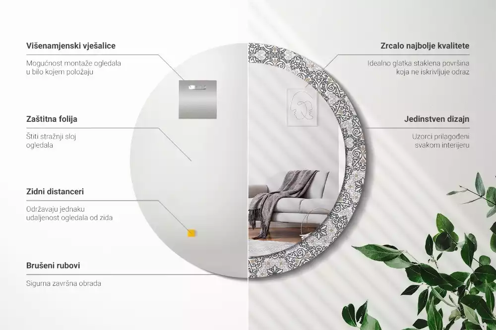 Miroir rond avec décoration Ornements géométriques