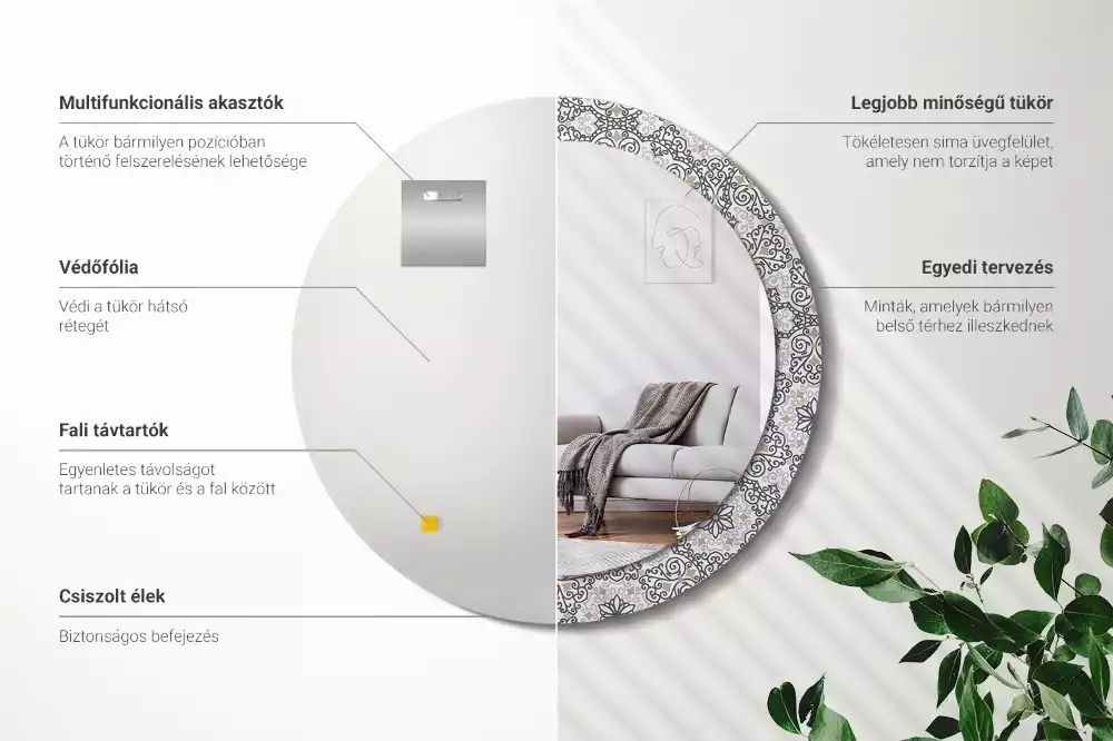 Miroir rond avec décoration Ornements géométriques