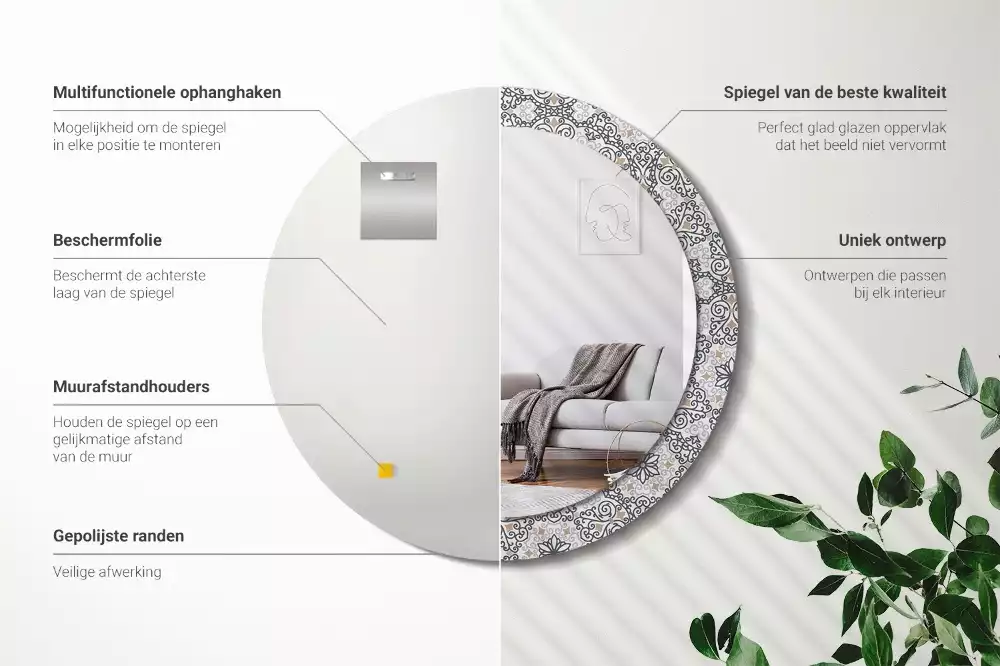 Miroir rond avec décoration Ornements géométriques