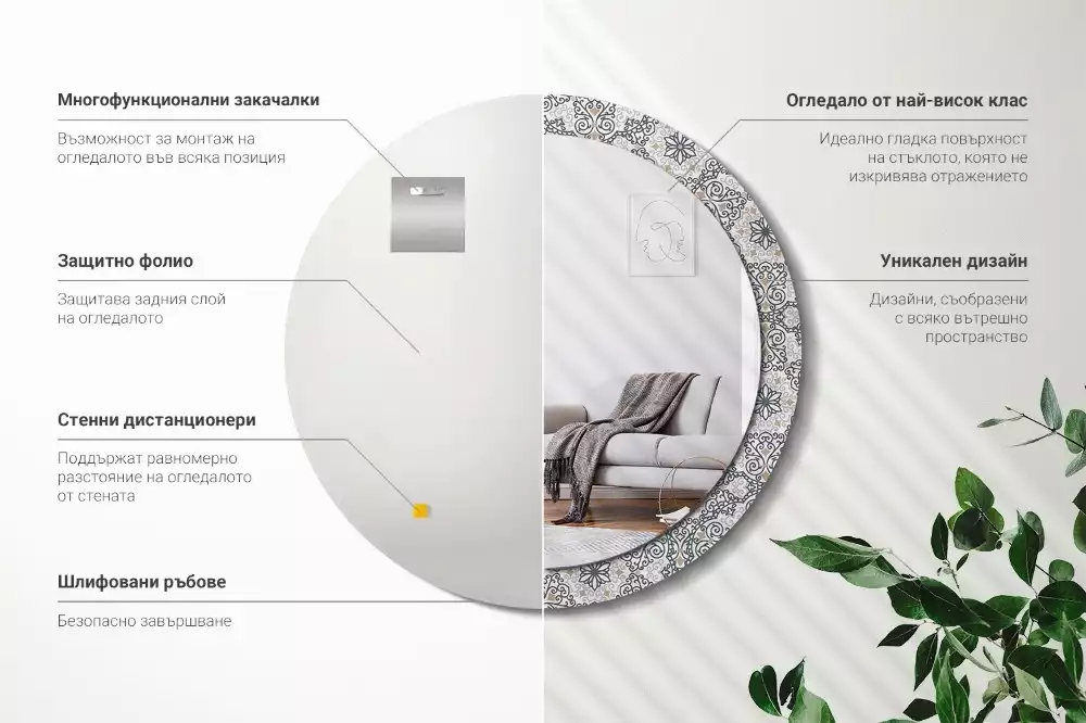 Miroir rond avec décoration Ornements géométriques