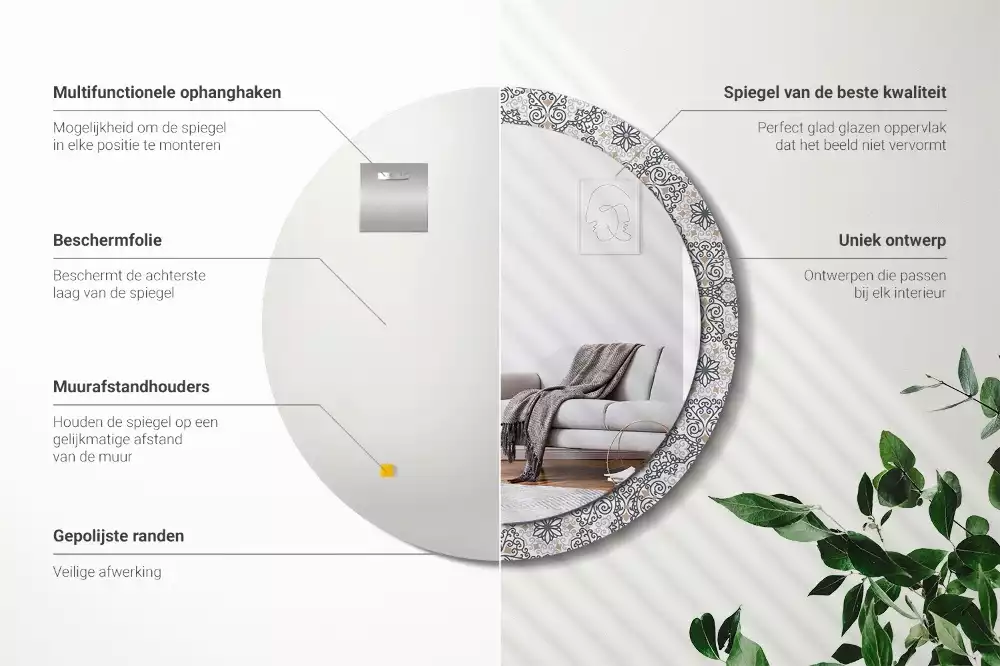 Miroir rond avec décoration Ornements géométriques