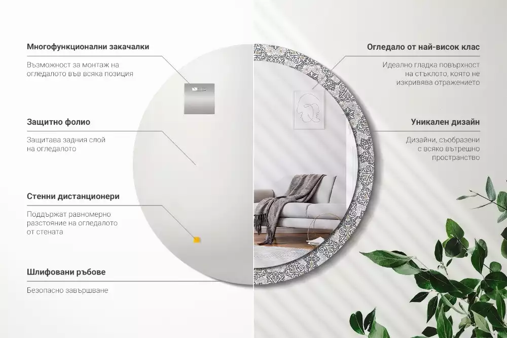 Miroir rond avec décoration Ornements géométriques