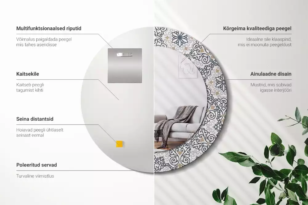 Miroir rond avec décoration Ornements géométriques