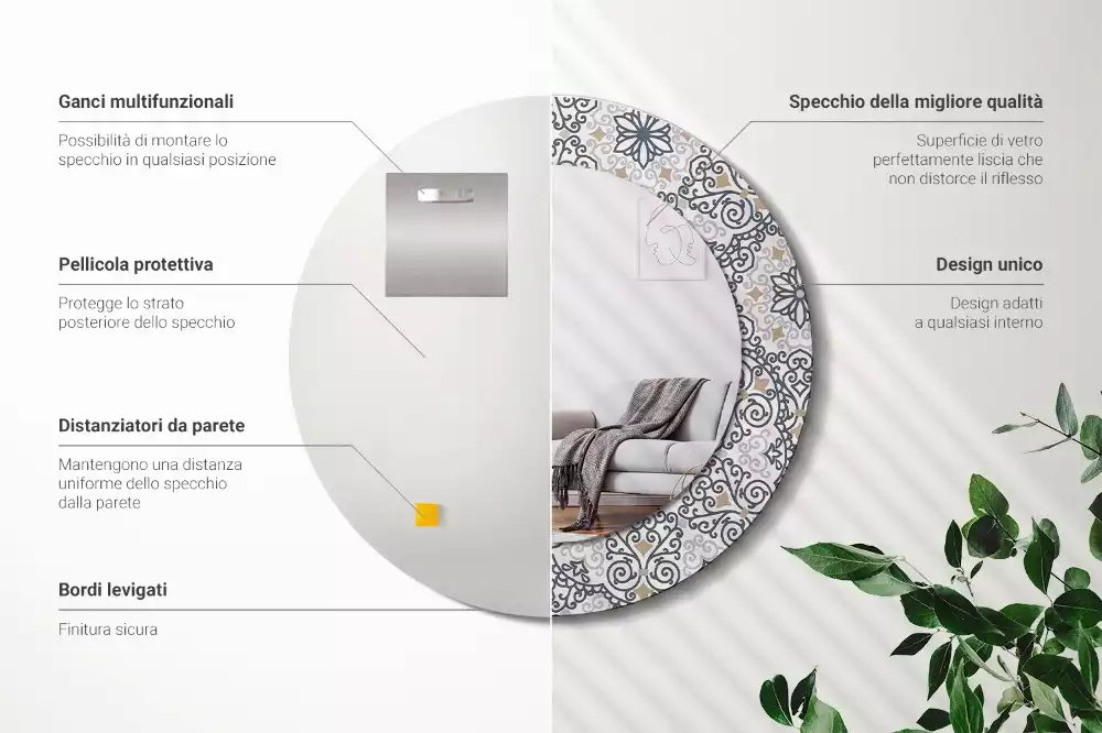 Miroir rond avec décoration Ornements géométriques