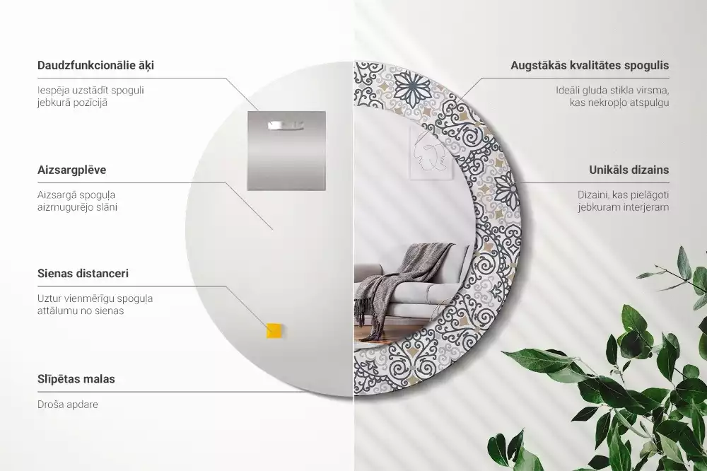 Miroir rond avec décoration Ornements géométriques