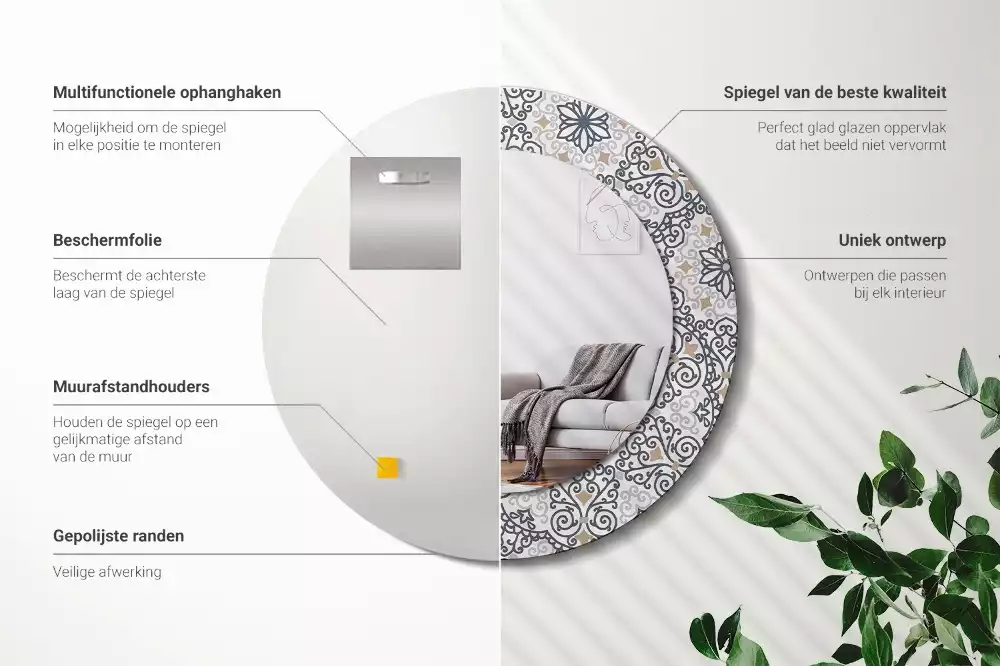 Miroir rond avec décoration Ornements géométriques