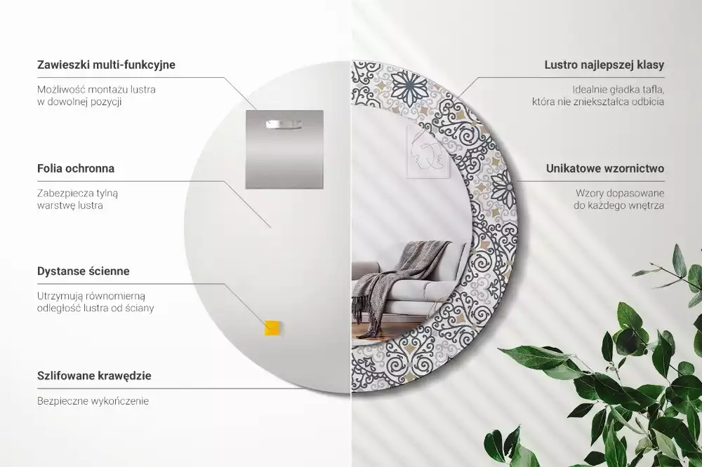 Miroir rond avec décoration Ornements géométriques
