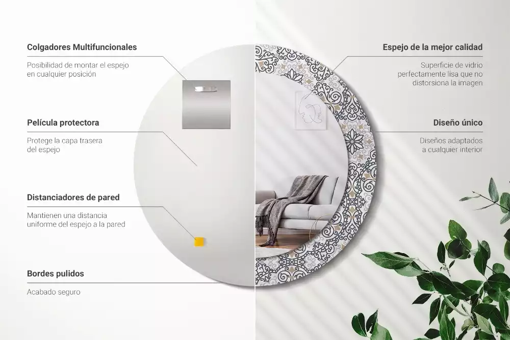 Miroir rond avec décoration Ornements géométriques
