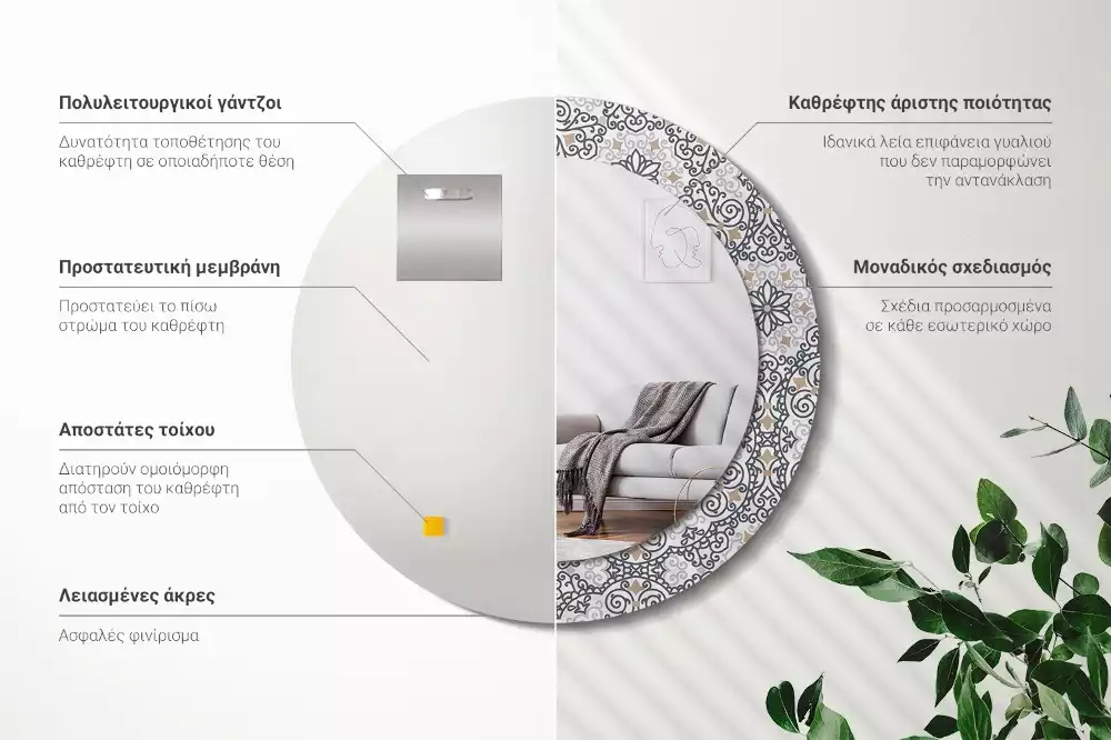 Miroir rond avec décoration Ornements géométriques