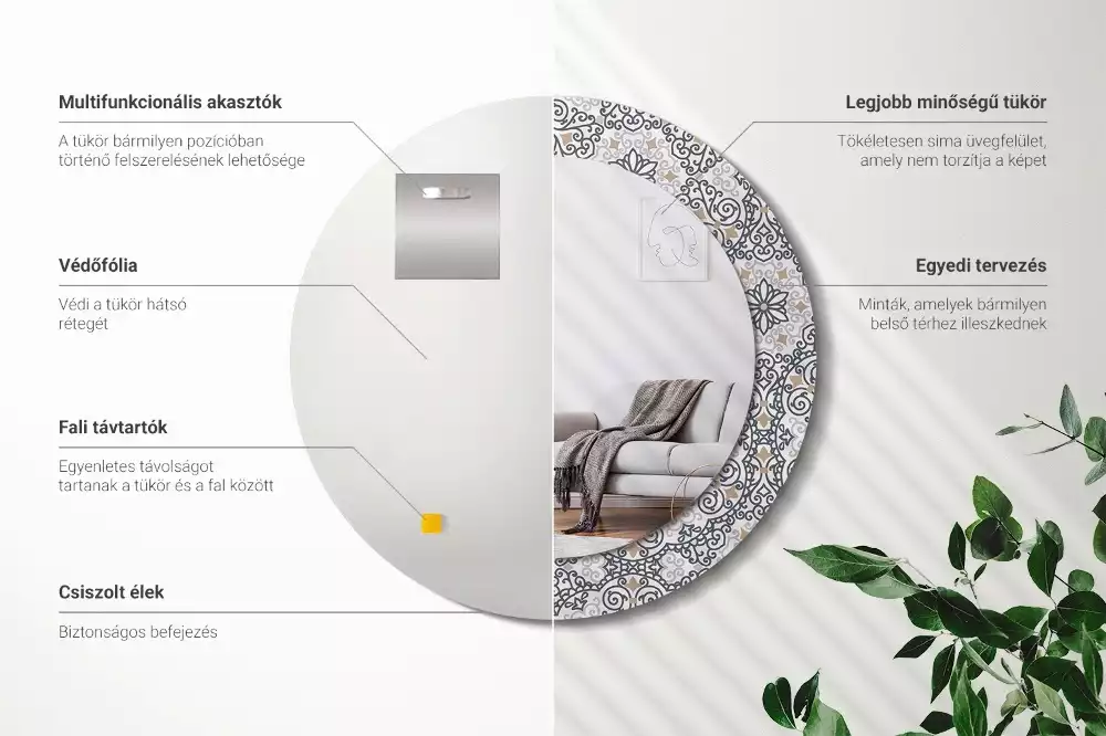 Miroir rond avec décoration Ornements géométriques