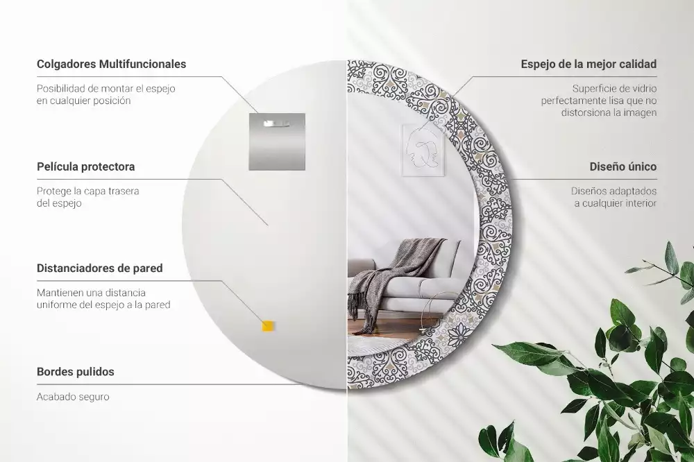 Miroir rond avec décoration Ornements géométriques