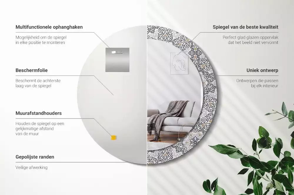 Miroir rond avec décoration Ornements géométriques