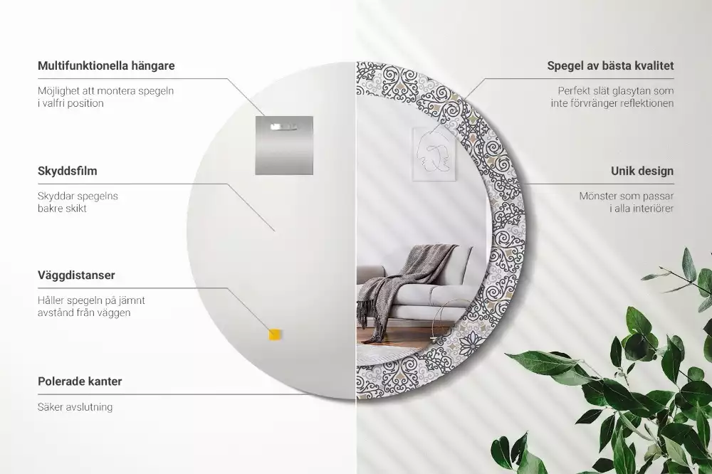 Miroir rond avec décoration Ornements géométriques