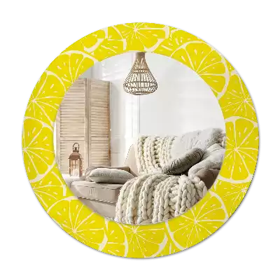 Miroir rond cadre avec impression Citrons