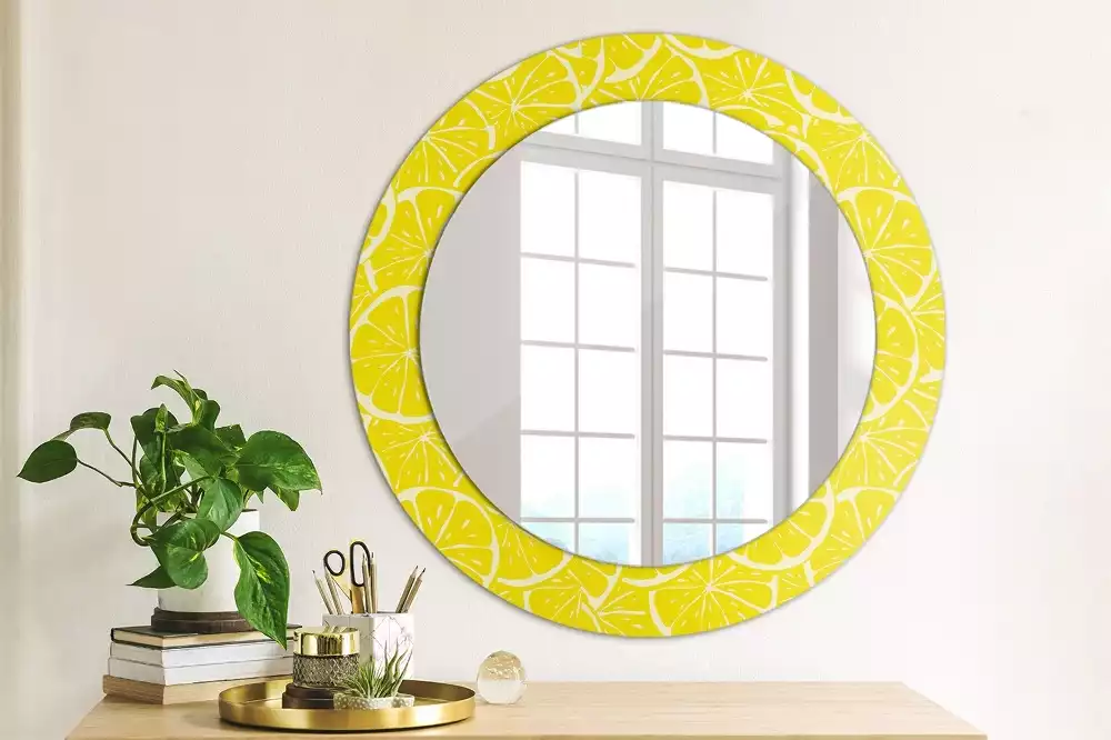 Miroir rond cadre avec impression Citrons
