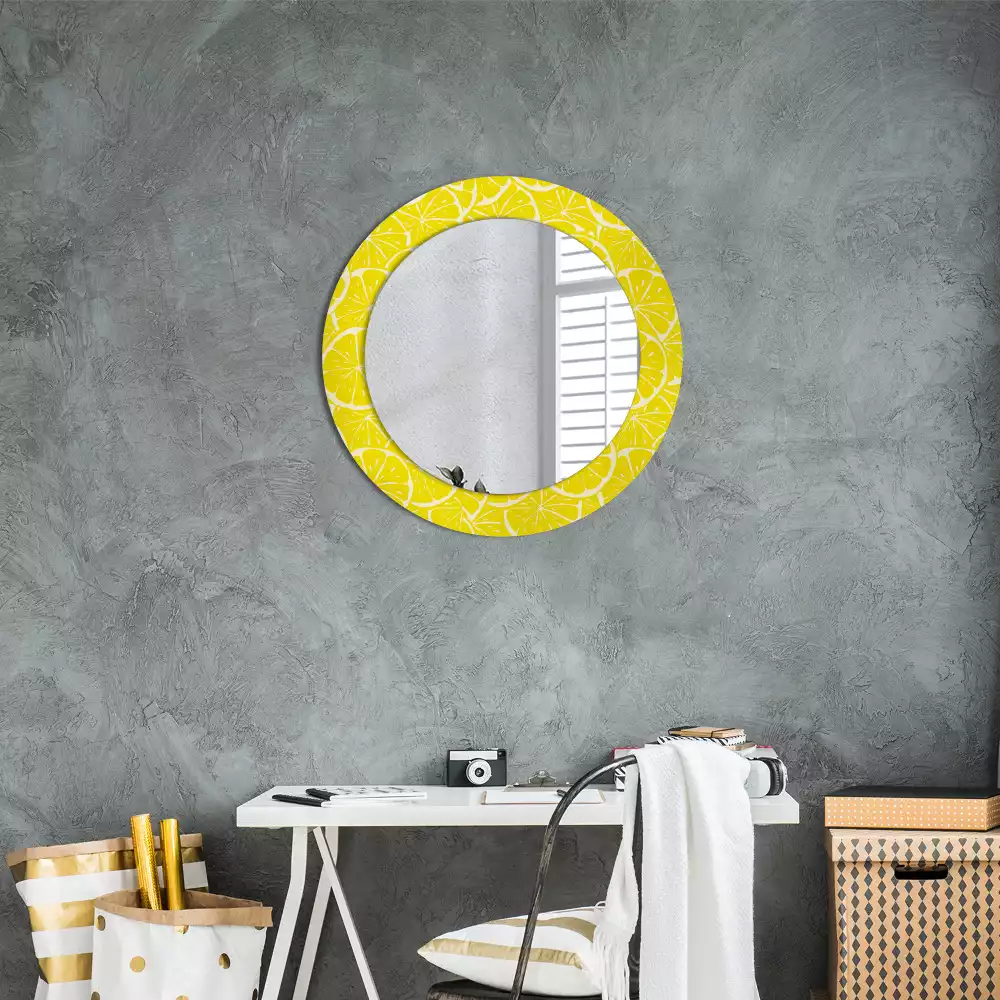Miroir rond cadre avec impression Citrons