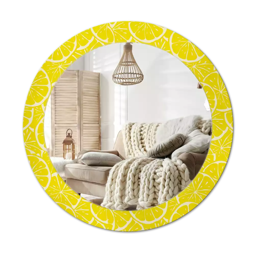Miroir rond cadre avec impression Citrons