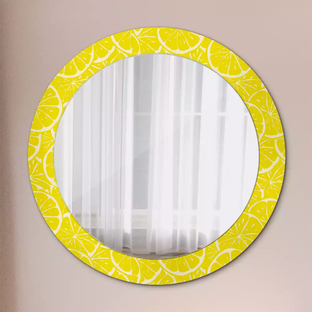 Miroir rond cadre avec impression Citrons