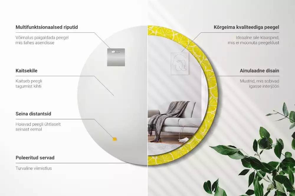 Miroir rond cadre avec impression Citrons