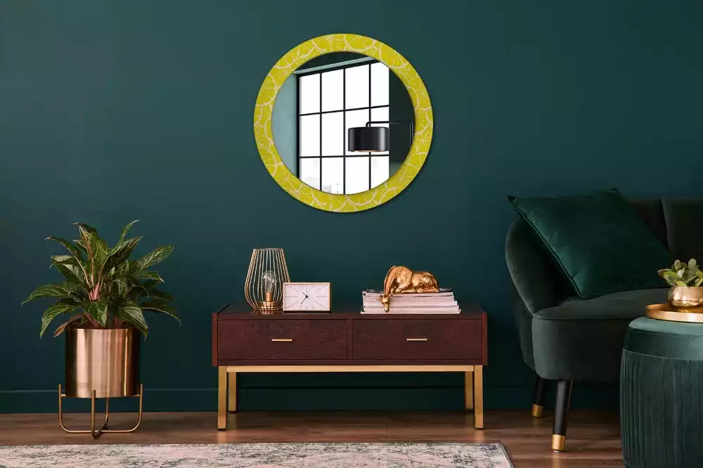 Miroir rond cadre avec impression Citrons