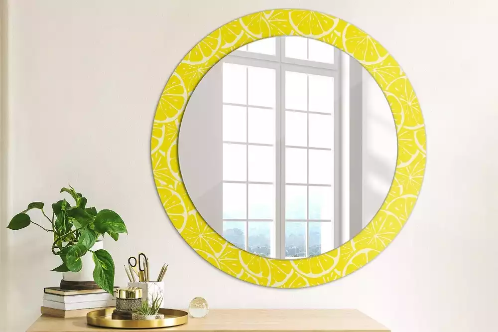 Miroir rond cadre avec impression Citrons