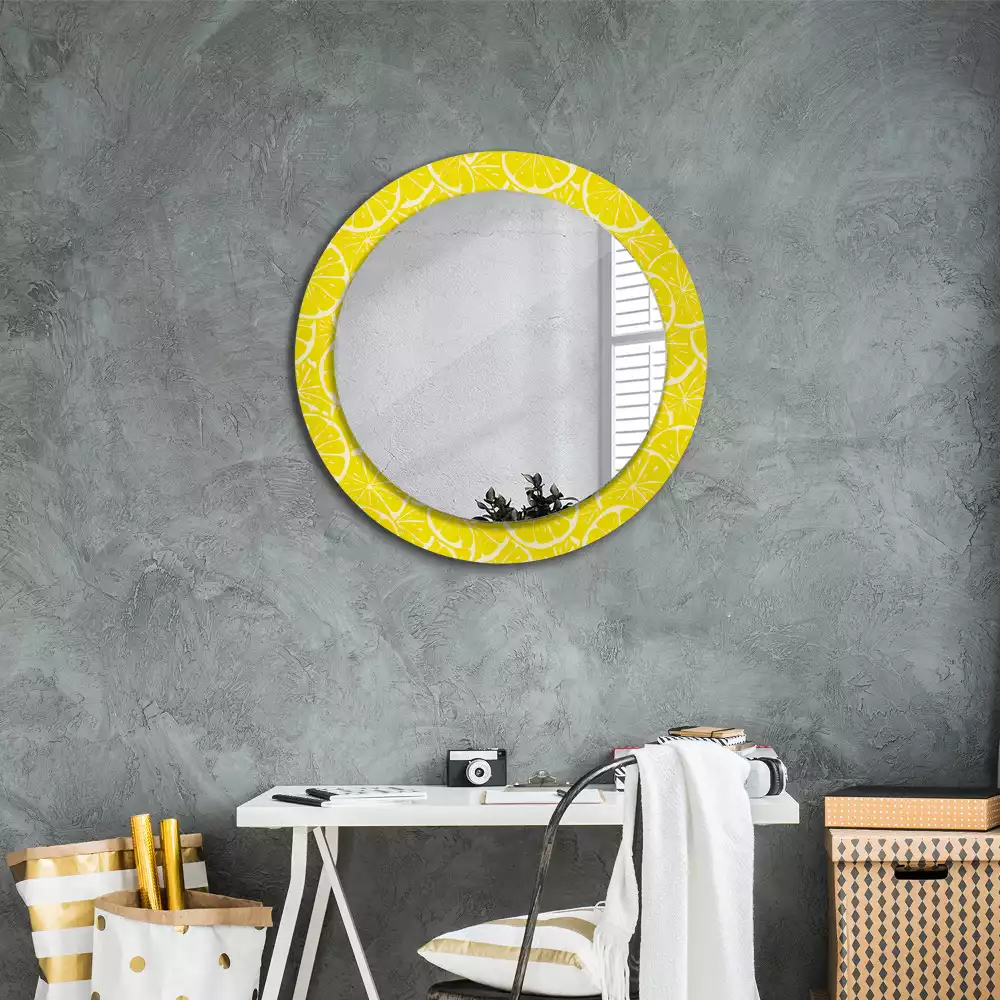 Miroir rond cadre avec impression Citrons