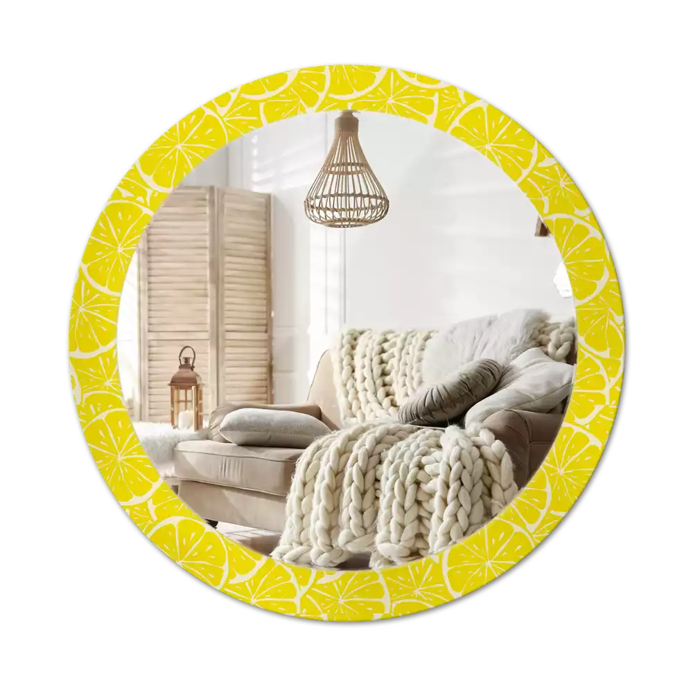 Miroir rond cadre avec impression Citrons