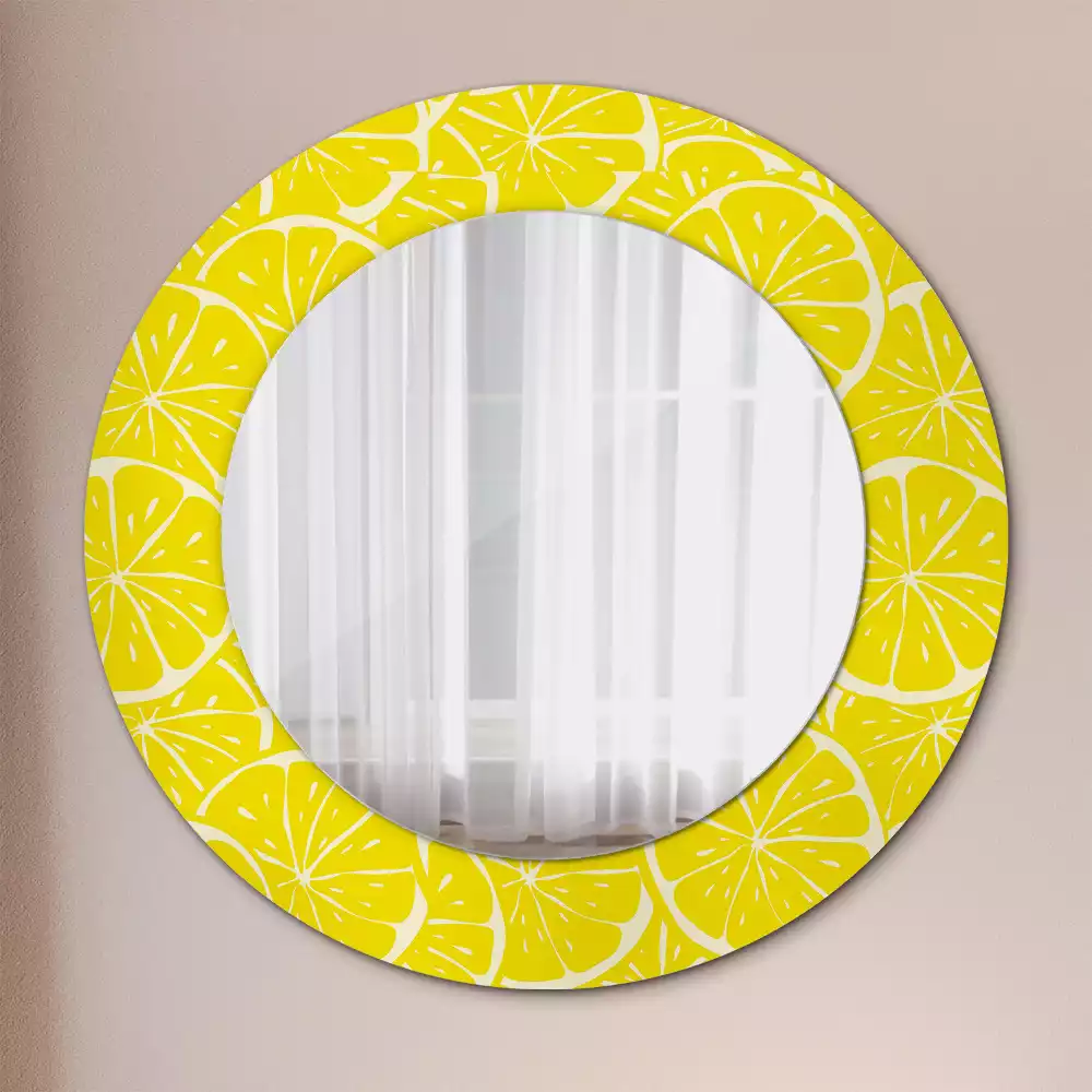 Miroir rond cadre avec impression Citrons