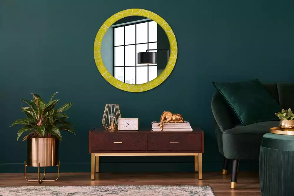 Miroir rond cadre avec impression Citrons