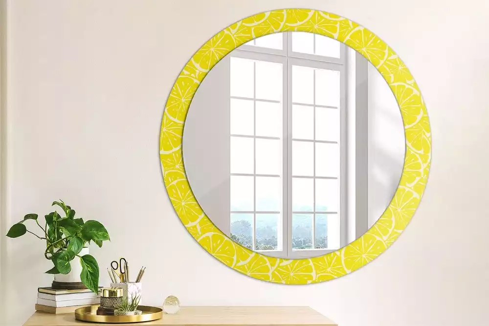 Miroir rond cadre avec impression Citrons