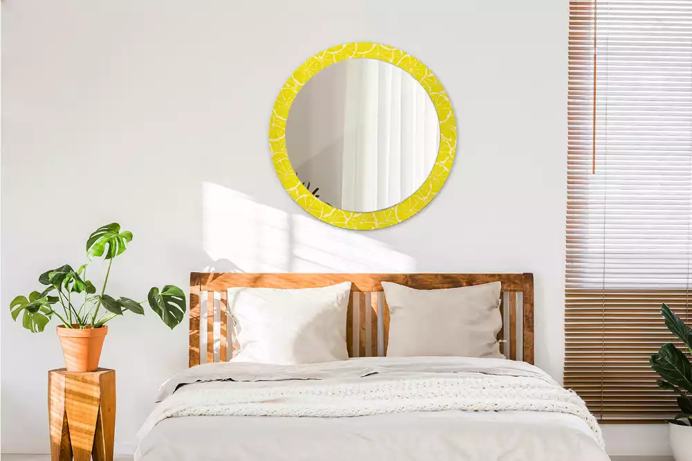 Miroir rond cadre avec impression Citrons