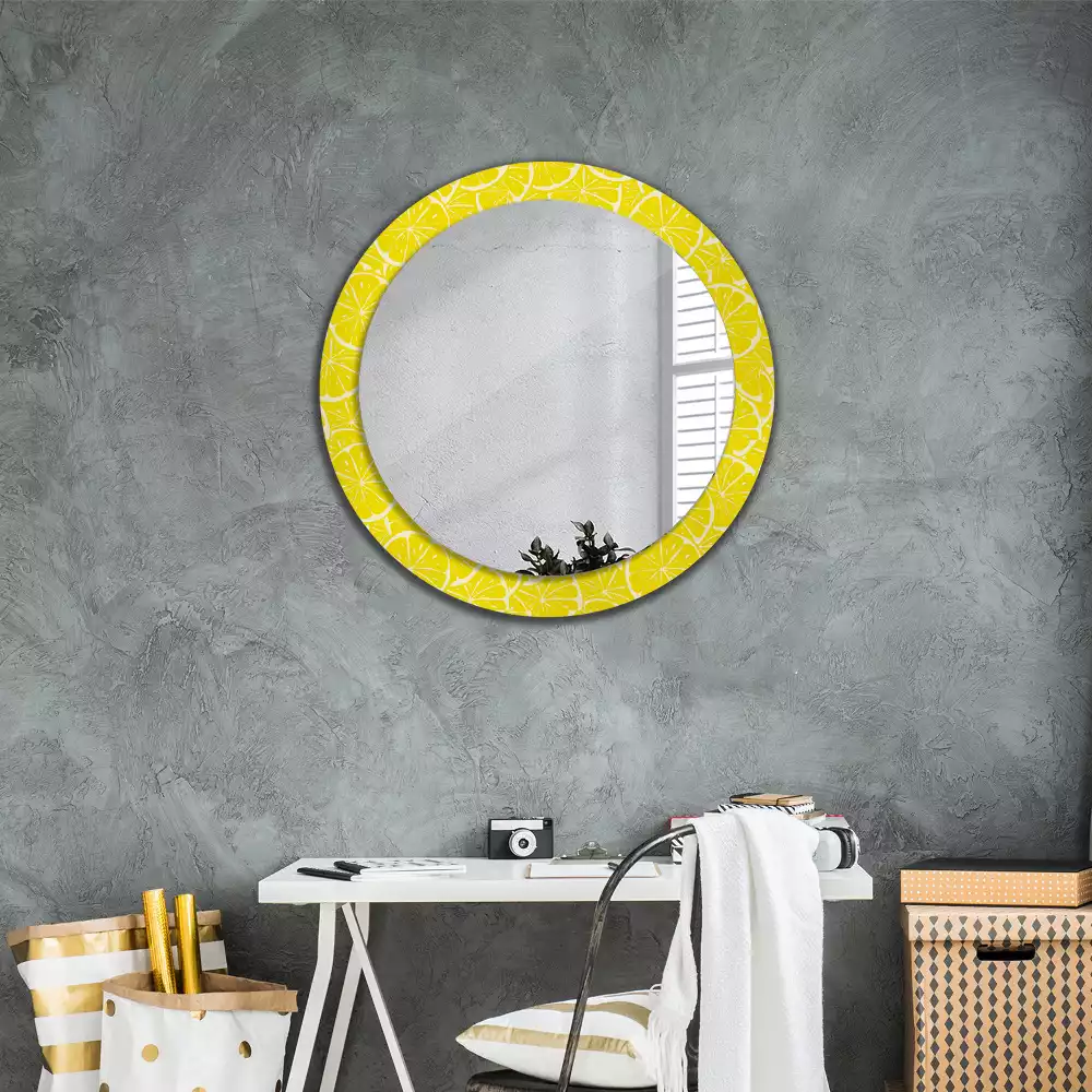 Miroir rond cadre avec impression Citrons