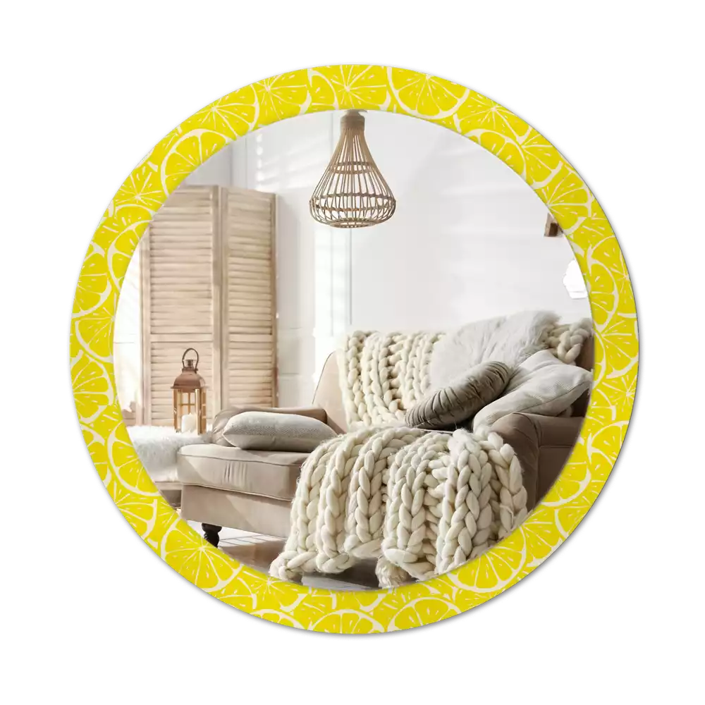 Miroir rond cadre avec impression Citrons