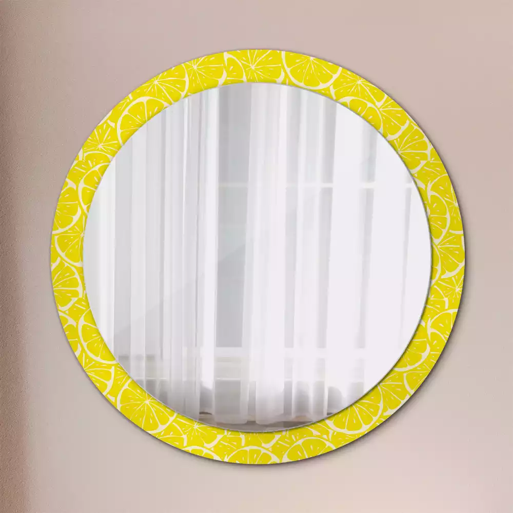 Miroir rond cadre avec impression Citrons
