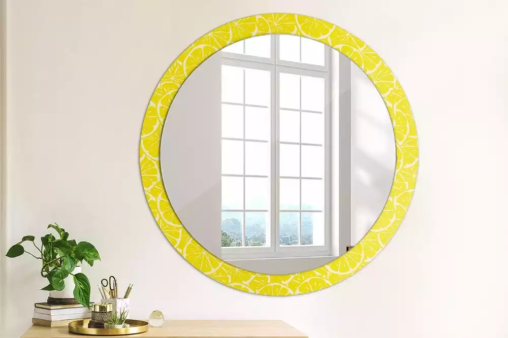 Miroir rond cadre avec impression Citrons