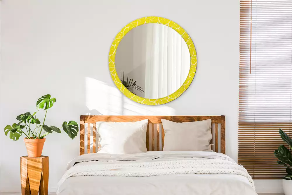 Miroir rond cadre avec impression Citrons