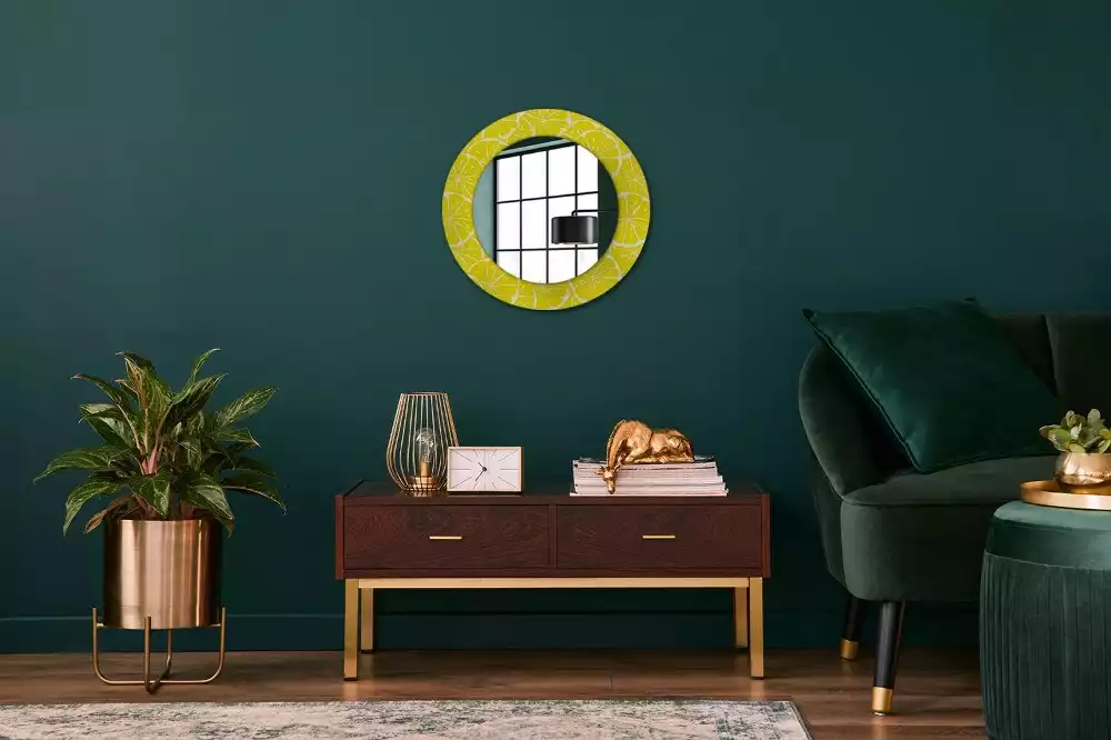 Miroir rond cadre avec impression Citrons
