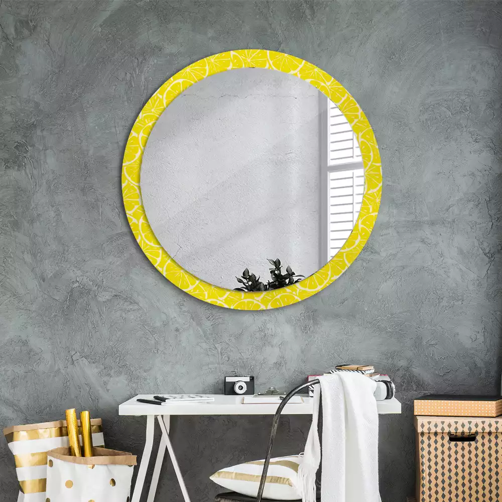 Miroir rond cadre avec impression Citrons