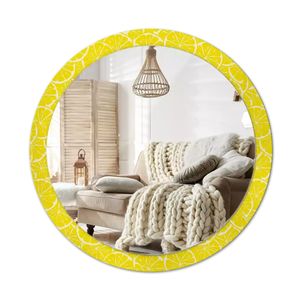 Miroir rond cadre avec impression Citrons