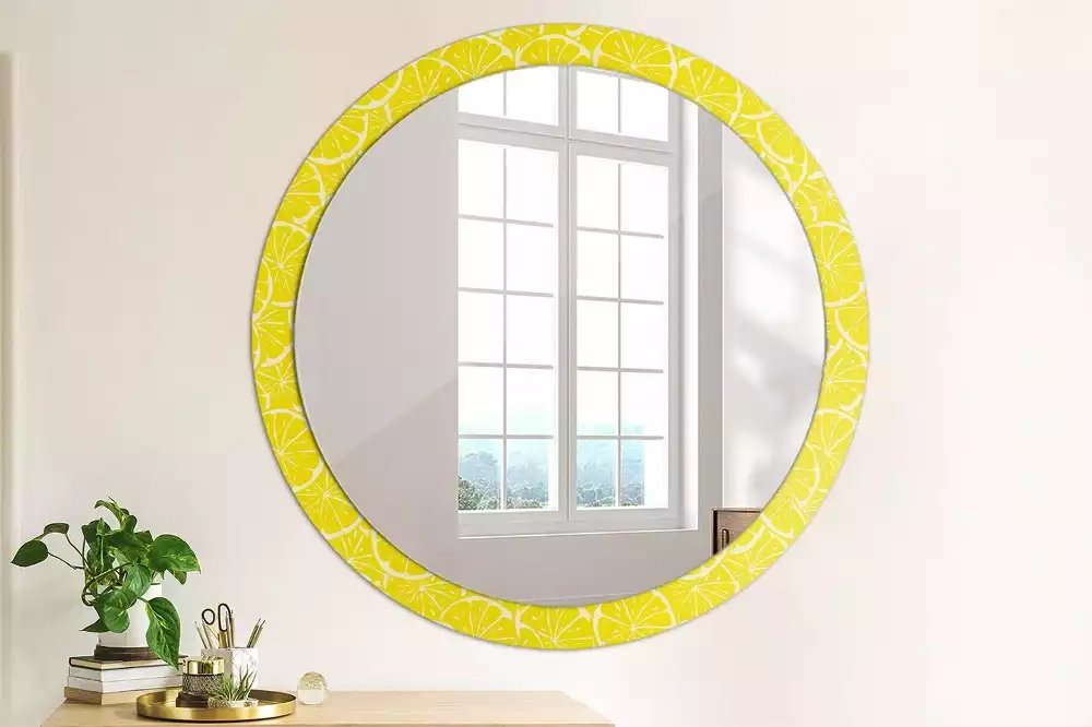Miroir rond cadre avec impression Citrons