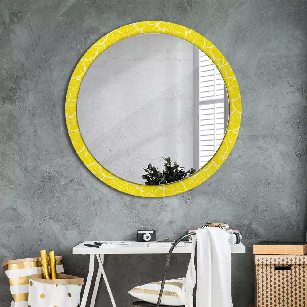 Miroir rond cadre avec impression Citrons
