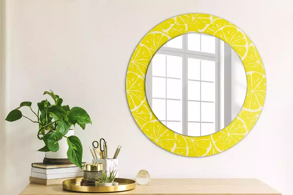 Miroir rond cadre avec impression Citrons
