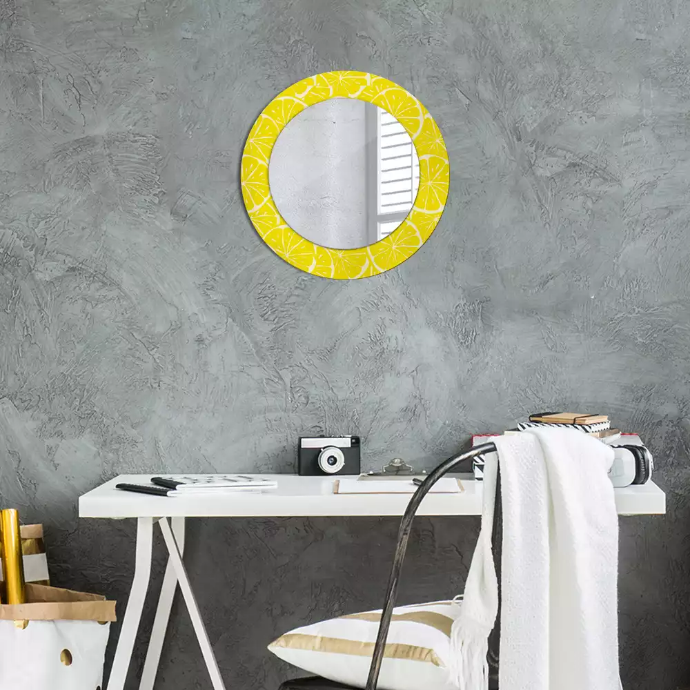 Miroir rond cadre avec impression Citrons