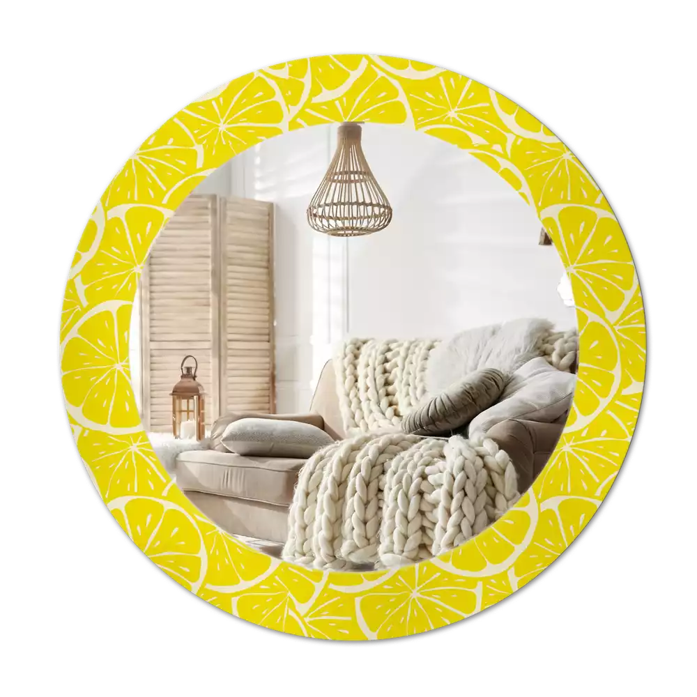 Miroir rond cadre avec impression Citrons