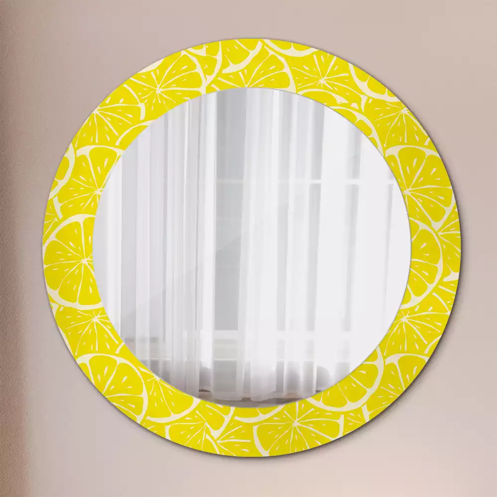 Miroir rond cadre avec impression Citrons